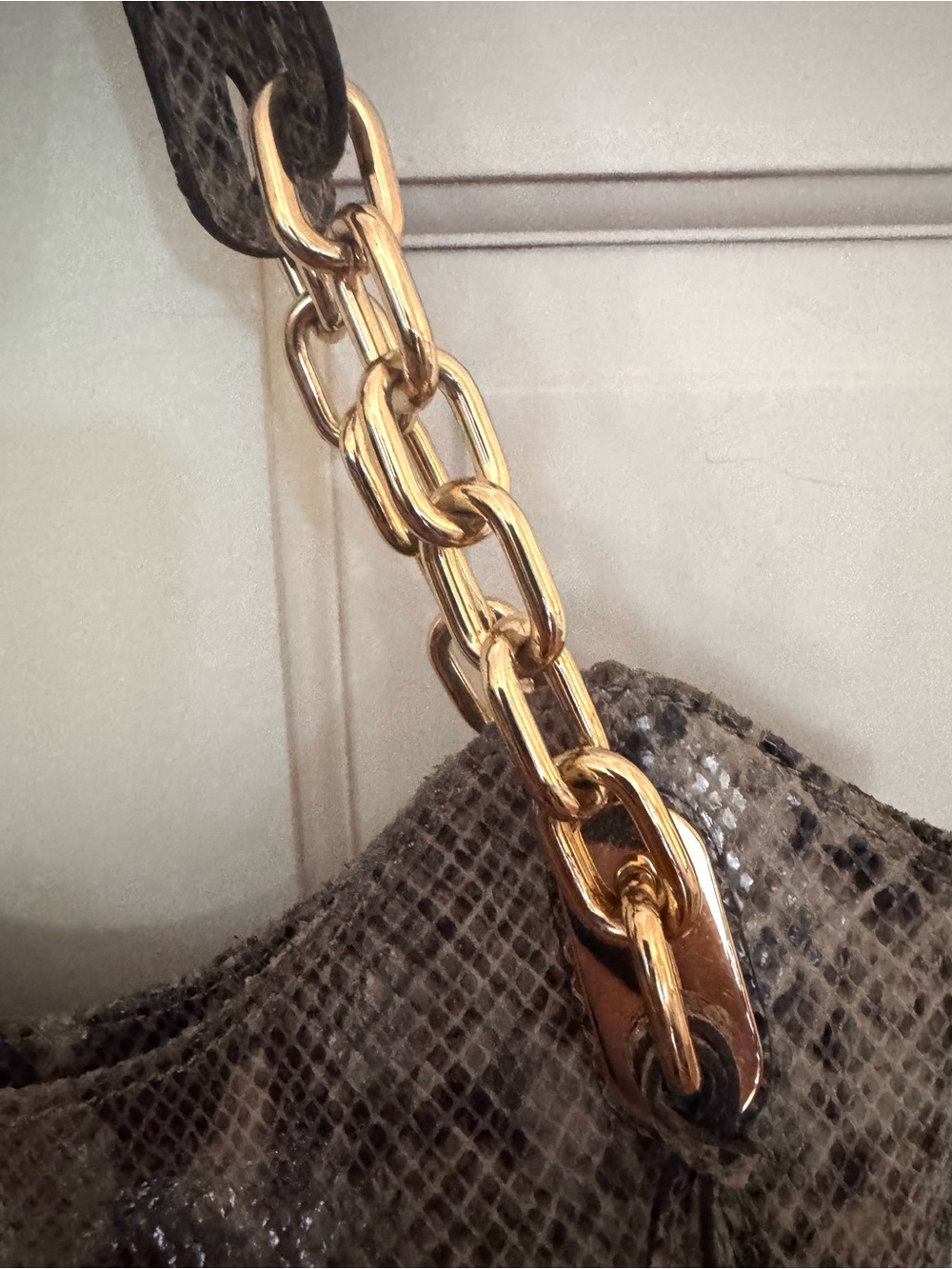 Michael Kors Taupe and Dark Brown Snakeskin-Print Shoulder Bag - Picture 2 of 6